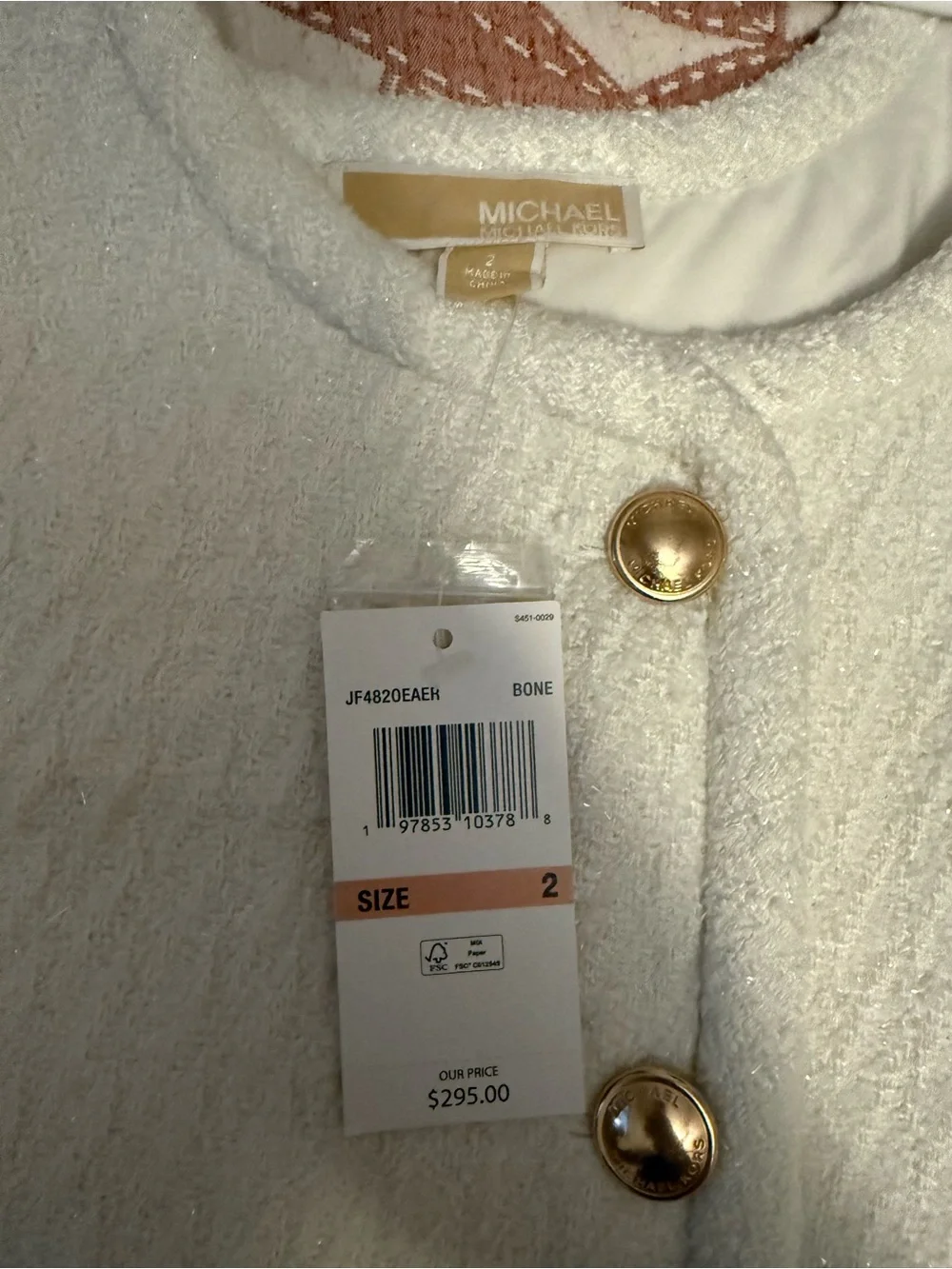 Michael Kors Cream Tweed Sleeveless Button-Front Mini Dress and Jacket